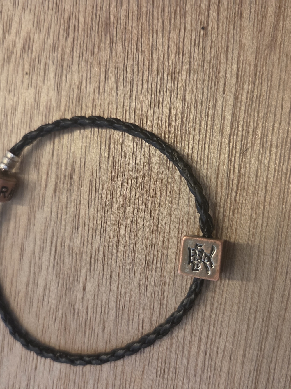 Pandora Black Braided Leather Bracelet with Copper Charm - Picture 1 of 5